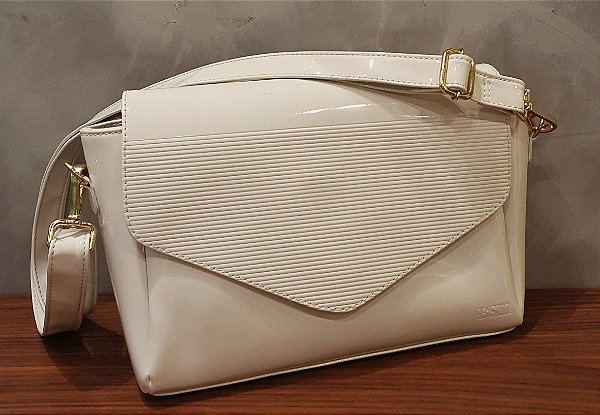 BOLSA DE OMBRO LATERAL 00301 OFF WHITE VERNIZ  / VERNIZ RISCADO
