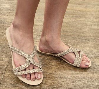 CHINELO 100180 NUDE / PEDRAS CRISTAL DOURADA