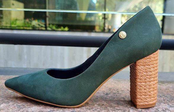 SCARPIN COURO NOBUCK 1676 VERDE MILITAR / SALTO NUDE TEXTURIZADO