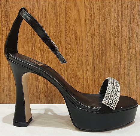 SANDÁLIA COURO 44387 PRETO / PEDRAS CRISTAL