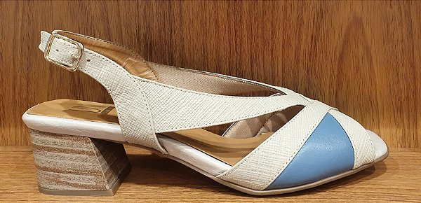SANDÁLIA COURO 221735 OFF WHITE / AZUL / OFF WHITE