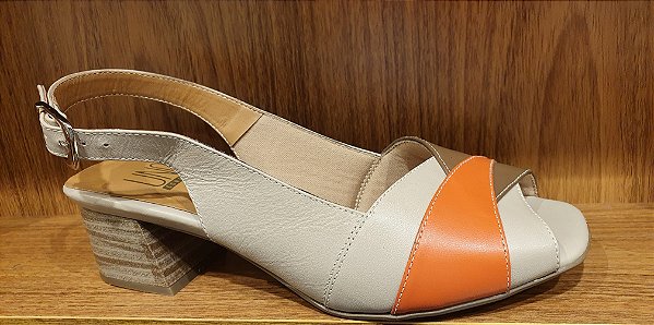 SANDÁLIA COURO 221737 OFF WHITE / TANGERINA / CHOCOLATE