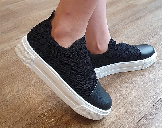 TÊNIS MEIA KNIT 14744 PRETO / PONTEIRA BRANCA