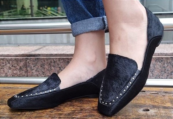 LOAFER COURO PÊLO 79989 PRETO TEXTURIZADO
