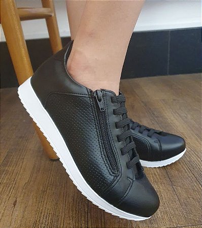 TÊNIS 127309 PRETO / CADARÇO EM ELÁSTICO E ZIPER LATERAL / CONFORTO E PRATICIDADE