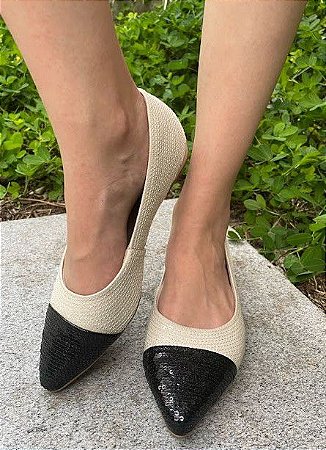 SAPATILHA 617181 PAETÊ OFF WHITE / PRETO / CLÁSSICA E LINDA