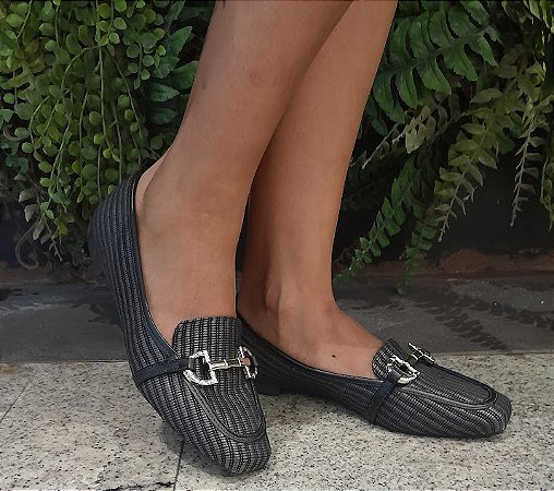 LOAFER 2756 PRETO / TRAMADO PRETO / FIVELA ONIX