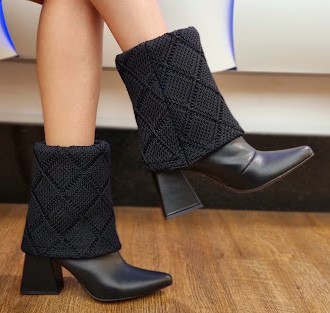 BOTA 58813 PRETO / TRICOT PRETO