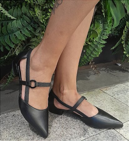 SCARPIN EM COURO 11824 PRETO / TIRAS PRETO RISCADO