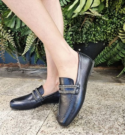 LOAFER CONFORTO  EM COURO  830006 PRETO / PEDRAS ONIX