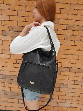 BOLSA EM COURO 726 PRETO / COM DUAS ALÇAS E FORMAS DE USO DIFERENTES