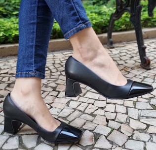 SCARPIN 584003 PRETO / BICO PRETO VERNIZ