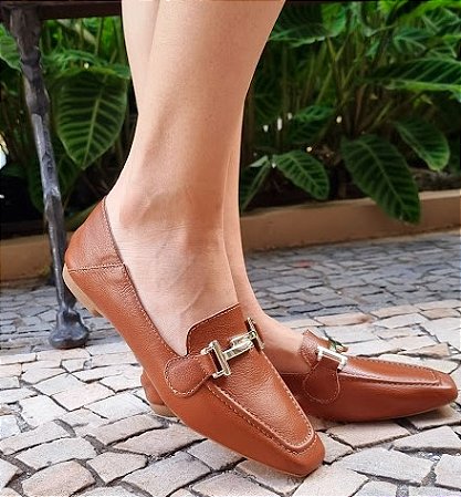 LOAFER EM COURO 79993  CARAMELO / ENFEITE FIVELA