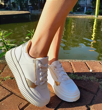TÊNIS 578 BRANCO / DOURADO