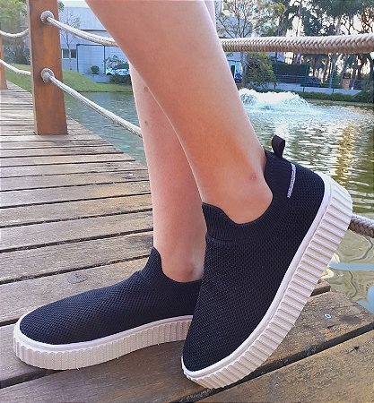 TÊNIS MEIA KNIT 18793 PRETO / DETALHE PRATA