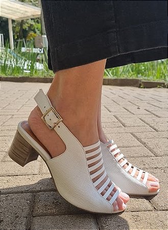 SANDÁLIA CONFORTO EM COURO 981279 BRANCO RISCADO