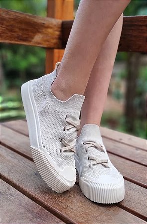 TÊNIS EM MEIA KNIT 2318 NUDE BAUNILHA