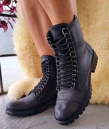 BOTA COTURNO 1131 PRETO / ILHOS CORRENTE PASSANTE DE CADARÇO E ZIPER