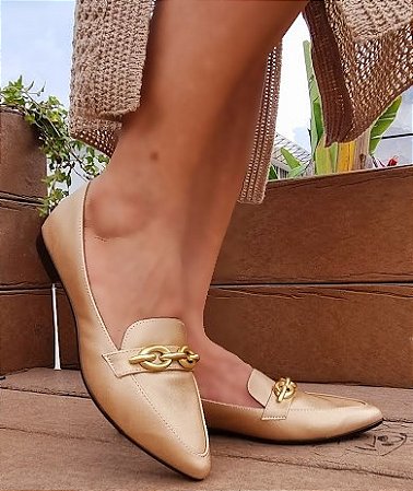 SAPATILHA CONFORTO 745863 DOURADA / FIVELA DOURADA