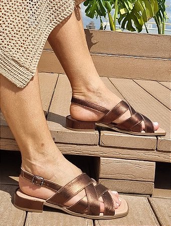 SANDÁLIA CONFORTO EM COURO 000051 BRONZE