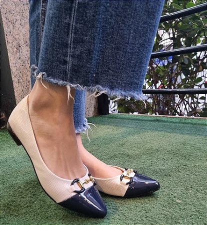 SAPATILHA CONFORTO 745886 OFF WHITE TEXTURIZADO / PONTEIRA MARINHO