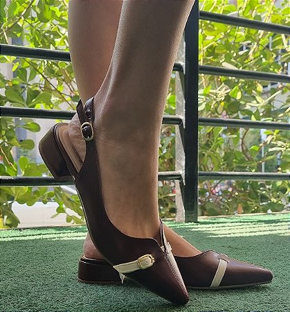 SCARPIN SLINGBACK 23743 MARSALA / TIRAS OFF WHITE