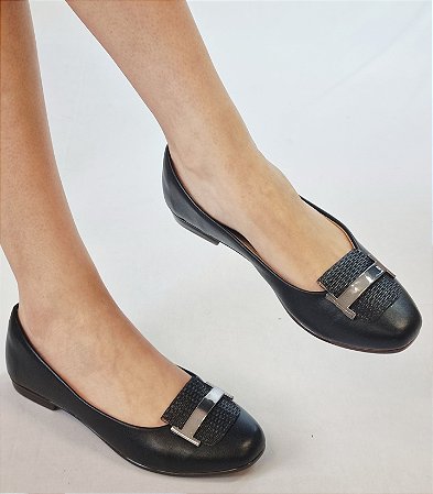 SAPATILHA CONFORTO 655917 PRETO ENFEITE RAFIA GLOW