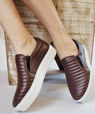TÊNIS SLIP COM ZIPER 77111 MARROM