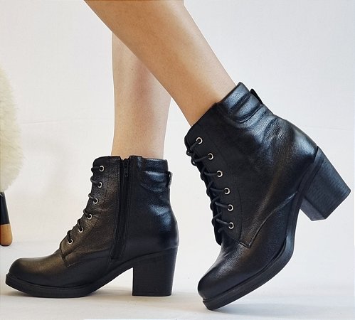 COTURNO EM COURO 791353 PRETO / COM CADARÇO E ZIPER