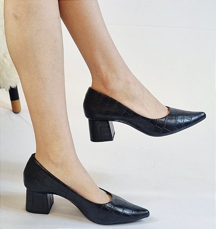 SCARPIN 16000 PRETO CROCO / SALTO GROSSO