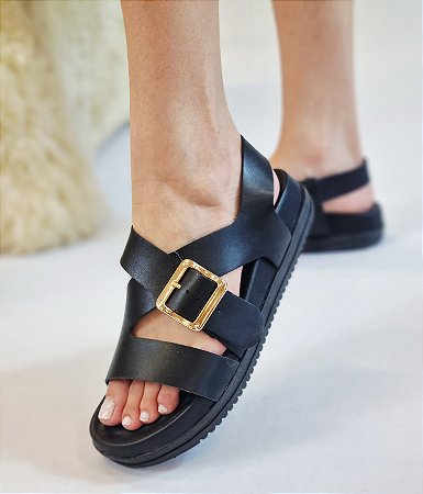 SANDÁLIA 401621 PRETO / PALMILHA MACIA / FIVELA DOURADA/ SOLADO ANTIDERRAPANTE
