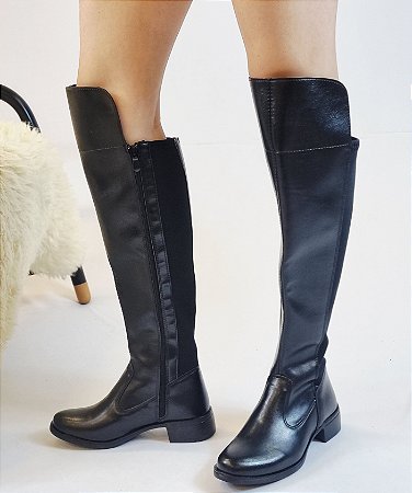 BOTA OVER EM COURO NAPA 211763 PRETA / TRASEIRA COM ELASTANO E ZÍPER