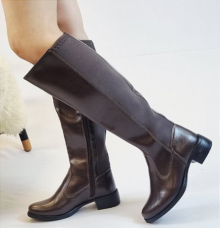 BOTA MONTARIA EM COURO 211760 CAFÉ / TRASEIRA EM ELASTANO E ZÍPER