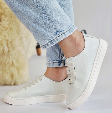 TÊNIS EM COURO 188537 BRANCO / CADARÇO EM ELÁSTICO BRANCO