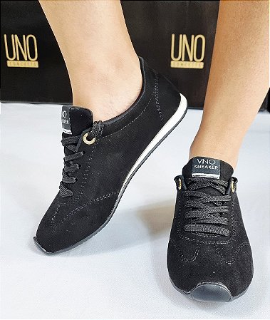 TÊNIS SNEAKER VIA UNO EM CAMURÇA 970002 PRETO / ILHOES DOURADO