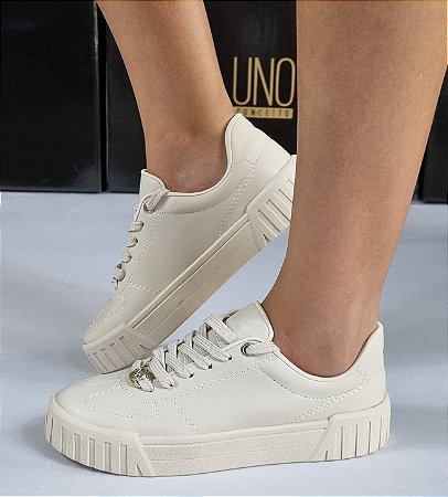 TÊNIS VIA UNO 977001 OFF WHITE / DETALHE DOURADO