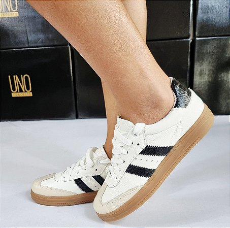 TÊNIS EM COURO 208304 BRANCO / TIRAS PRETA