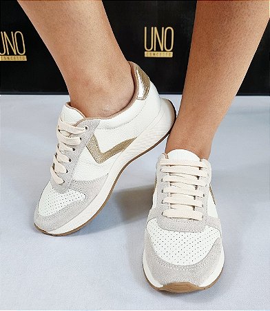 TÊNIS EM COURO 707504 OFF WHITE / DETALHE DOURADO
