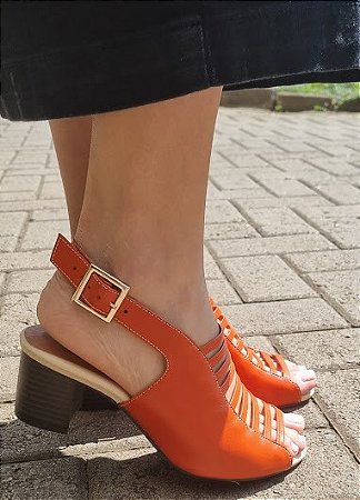 SANDÁLIA CONFORTO EM COURO 981279 TANGERINA