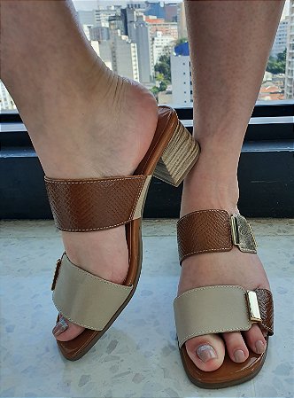 TAMANCO EM COURO CONFORTO 221214 CHOCOLATE TEXTURIZADO / MARFIM