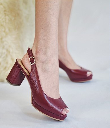 PEEP TOE COURO 67942 BORDÔ