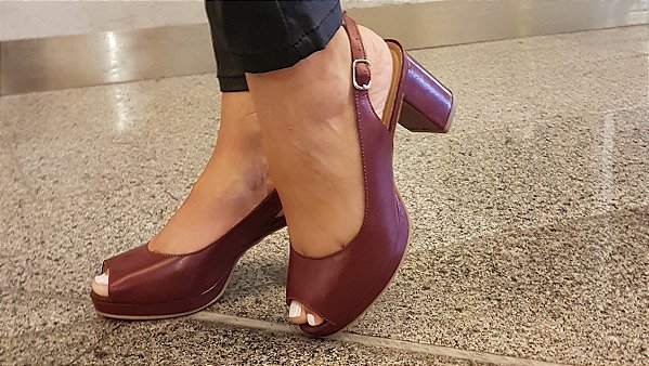 PEEP TOE COURO  67942 BORDÔ