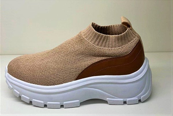 TÊNIS MEIA 113465 TRICOT BEGE / CARAMELO