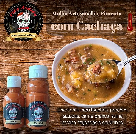 Molho artesanal de pimenta com CACHAÇA