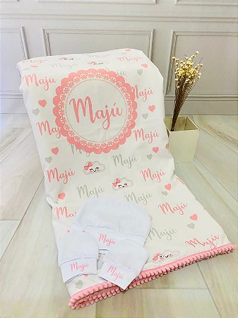 Kit Manta, Touca e Luvinha Oxfordine com Microfibra