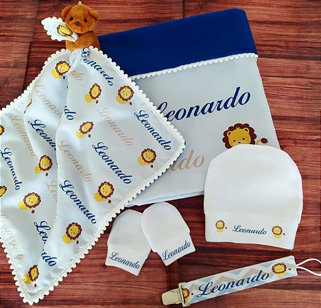 Kit Manta, Naninha, Touca, Luvinha e Prendedor de Chupeta, Oxfordine com microfibra