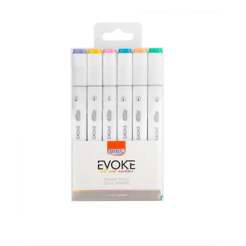 Marcador Artístico Evoke Tons Pastéis Dual Marker BRW 6 cores