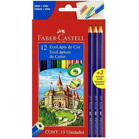 Lapis de cor Faber Castell 12 cores + 3 Ecolapis