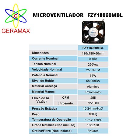 MICROVENTILADOR FZY 18060 MBL - 220VCA - JNG