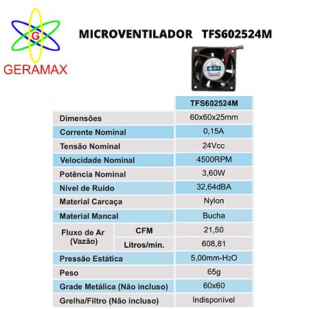 MICROVENTILADOR TFS 6025 24M - 24VCC - JNG